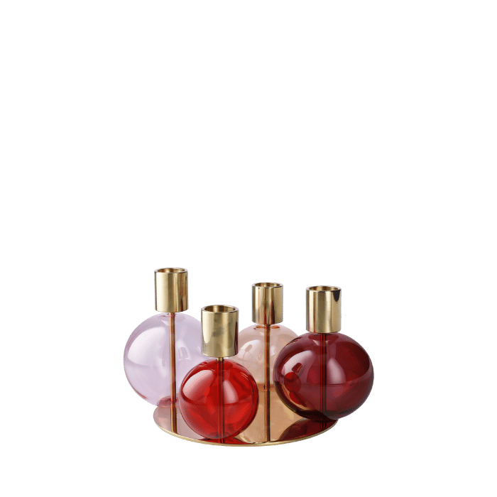 Holmegaard Bubble Candle Holders - 4-Armed, Pink/Red, Ø 6.7