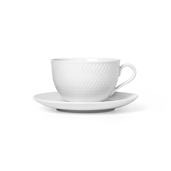 Lyngby Porcelain Rhombe Mug - Tea Cup With Matching Saucer, V: 13.2 oz