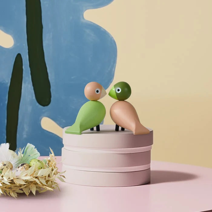 Kay Bojesen Lovebirds - H3.5" light green/rose, 1 set