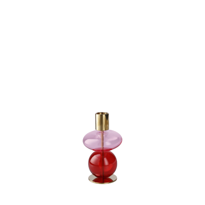 Holmegaard Bubble Candle Holders - Pink/Red, H: 5.5