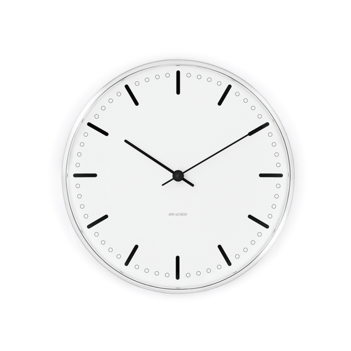 Arne Jacobsen City Hall Wall Clock White/Black - Medium, Ø: 8.3