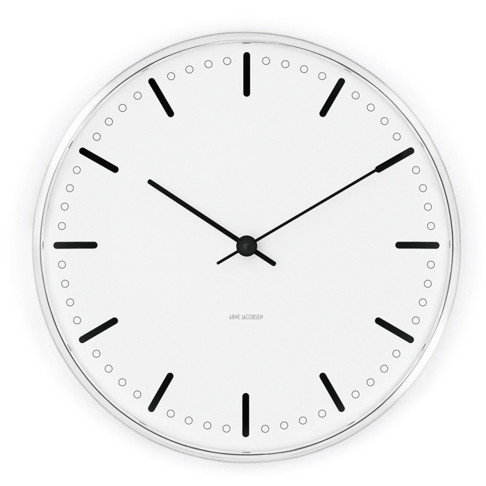 Arne Jacobsen City Hall Wall Clock White/Black - Large, Ø: 11.4