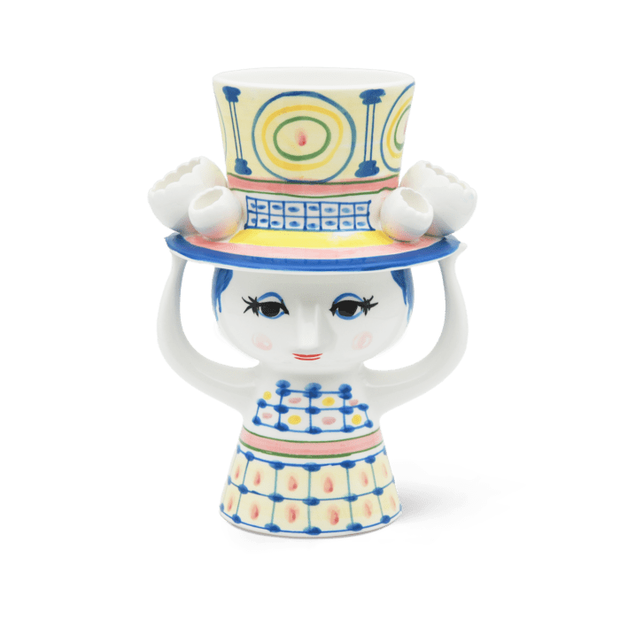 Bjorn Wiinblad Lady with Hat - Vase, Blue, H: 8.1