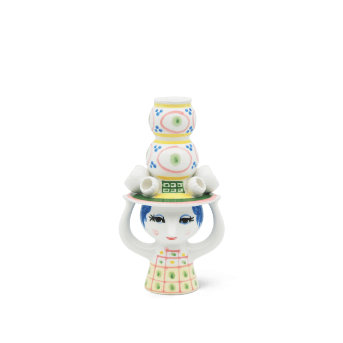 Bjorn Wiinblad Lady with Hat - Candle Holder, Pink, H: 6.3