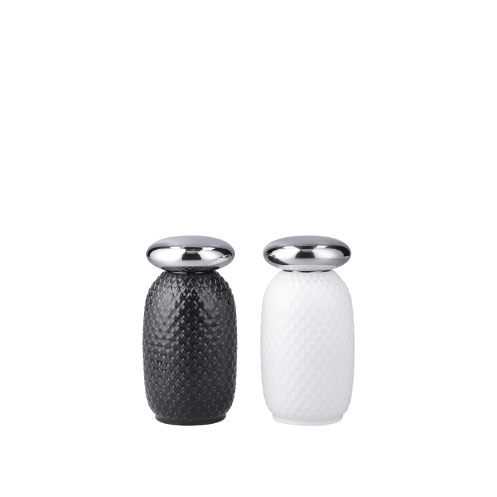 Lyngby Porcelæn Rhombe White Serveware - Salt and Pepper Set, White/Black, H: 5.1