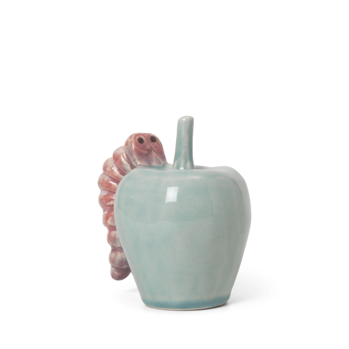 Kähler Poppery Vase - Apple with Caterpillar, Mint/Pink, H: 3.9