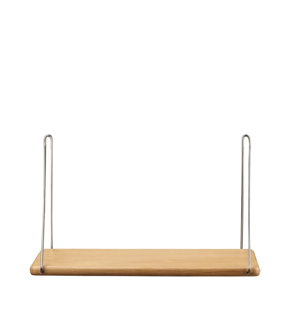FDB Møbler B145 - Shelf w/Brackets 7.9 x 17.7 in Oak Veneer Nature Lacquered Brushed Stainless by Ejvind A. Johansson