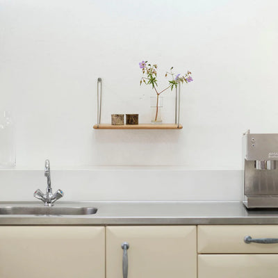 FDB Møbler B145 - Shelf w/Brackets 7.9 x 17.7 in Oak Veneer Nature Lacquered Brushed Stainless by Ejvind A. Johansson