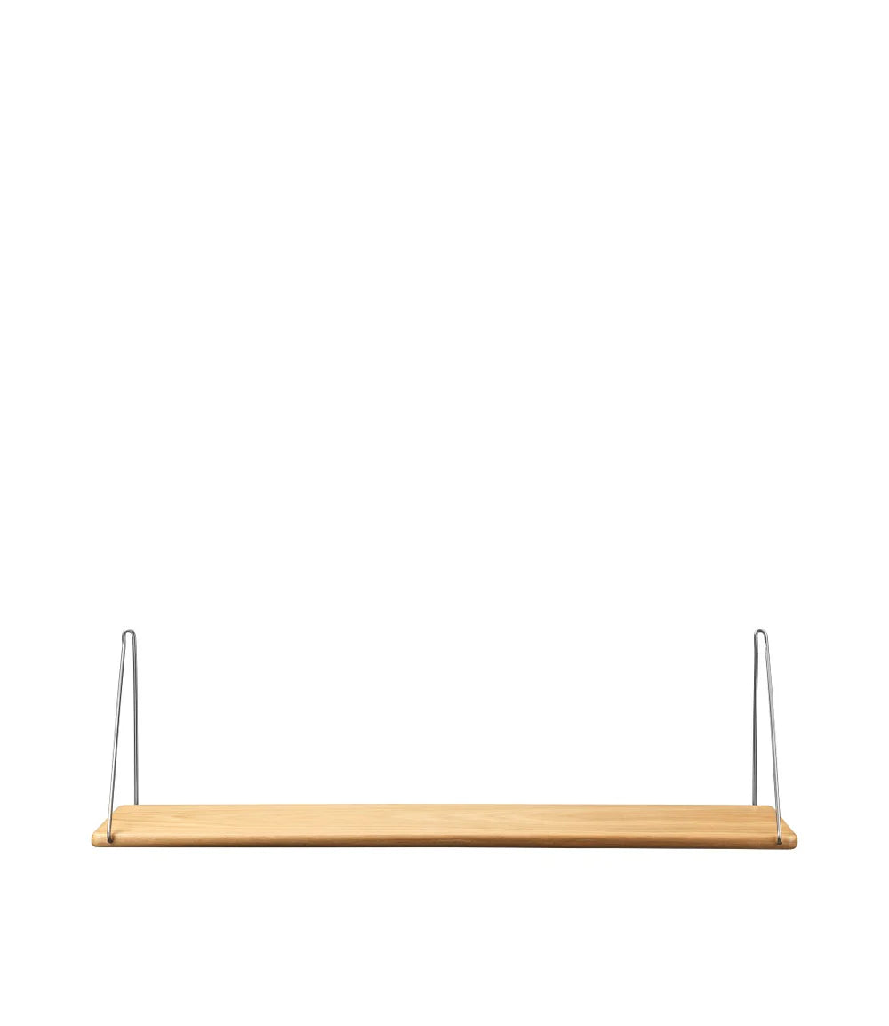 FDB Møbler B145 - Shelf w/Brackets 7.9 x 35.4 in Oak Veneer Nature Lacquered Brushed Stainless by Ejvind A. Johansson