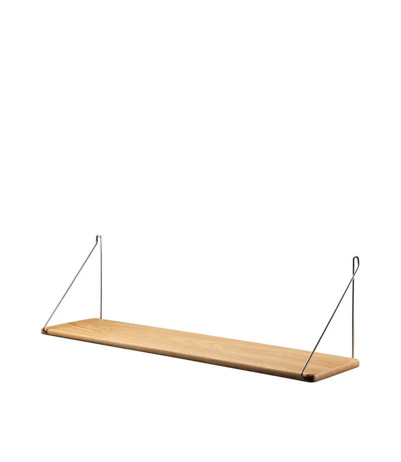 FDB Møbler B145 - Shelf w/Brackets 7.9 x 35.4 in Oak Veneer Nature Lacquered Brushed Stainless by Ejvind A. Johansson