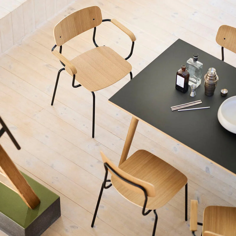 FDB Møbler C35B - Dining Table Oak Nature Lacquered Linoleum Black (4023) by Poul M. Volther