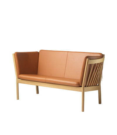 FDB Møbler J148 - 2-person couch Oak Nature Lacquered Leather Semi-Aniline Cognac by Erik Ole Jørgensen