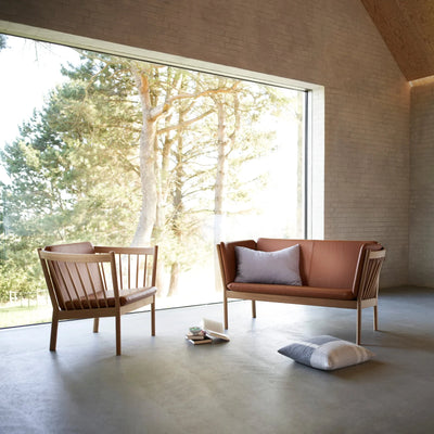 FDB Møbler J148 - 2-person couch Oak Nature Lacquered Leather Semi-Aniline Cognac by Erik Ole Jørgensen
