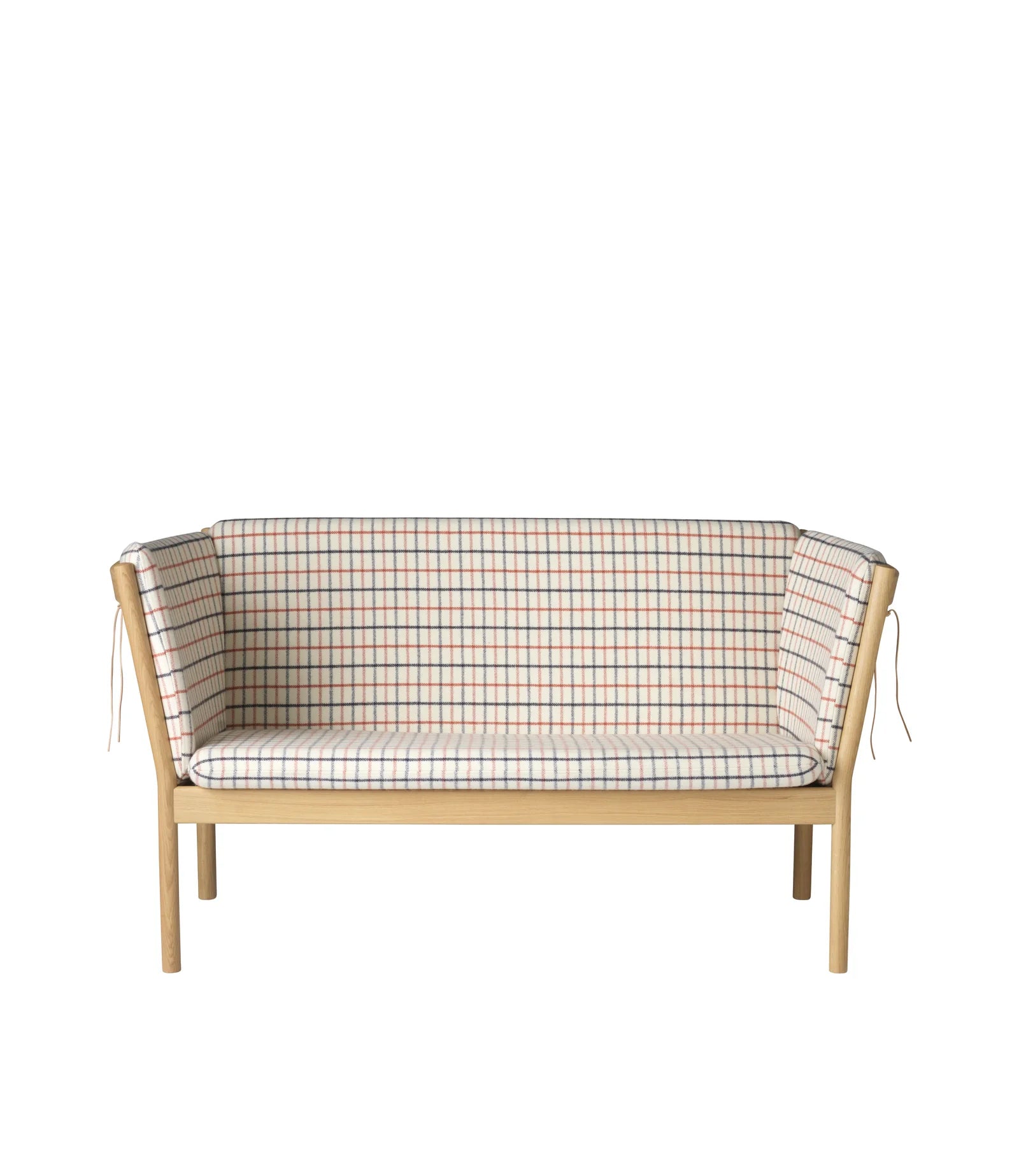 FDB Møbler J148 - 2-person couch Oak Nature Lacquered Wool Red Diced (14) by Erik Ole Jørgensen