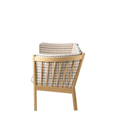 FDB Møbler J148 - 2-person couch Oak Nature Lacquered Wool Red Diced (14) by Erik Ole Jørgensen