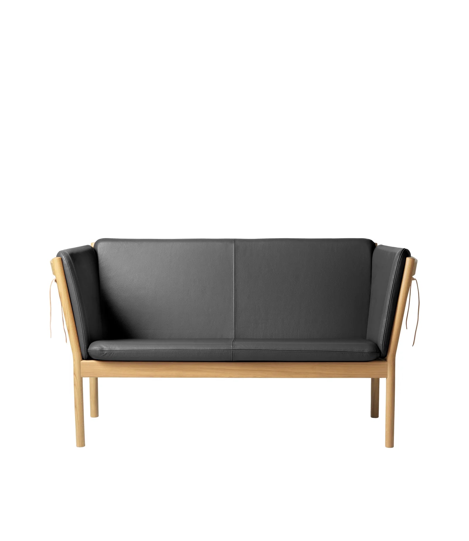 FDB Møbler J148 - 2-person couch Oak Nature Lacquered Leather Black Leather by Erik Ole Jørgensen