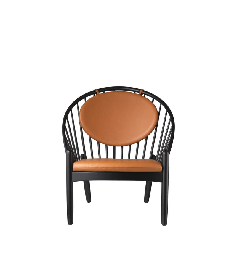 FDB Møbler J166 - Jørna - Chair Oak Jet Black Painted Denver Leather-Semi-Aniline Cognac by Poul M. Volther