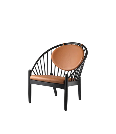 FDB Møbler J166 - Jørna - Chair Oak Jet Black Painted Denver Leather-Semi-Aniline Cognac by Poul M. Volther