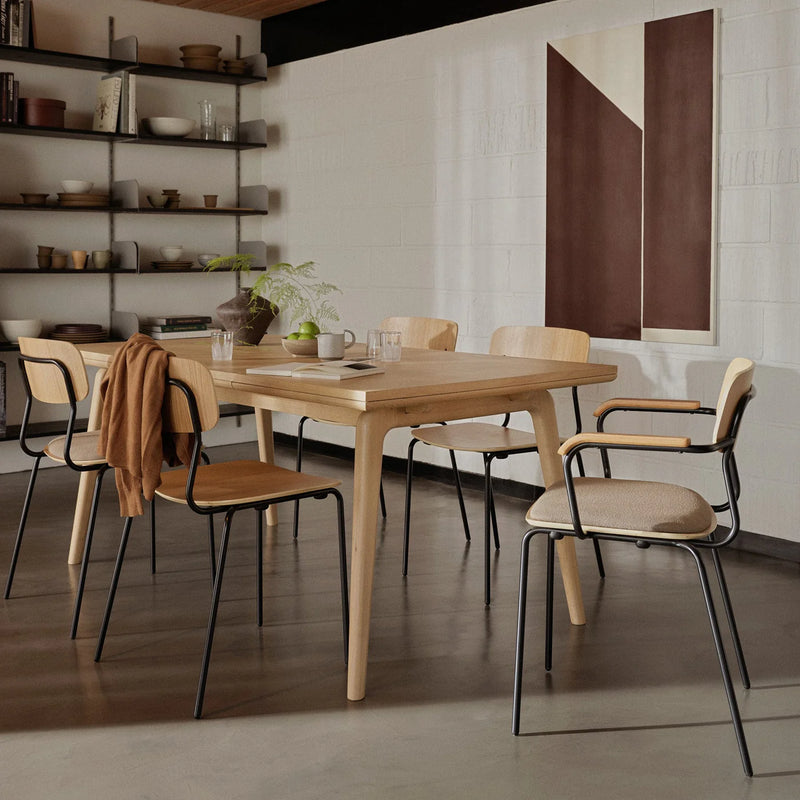 FDB Møbler J182 - Holmen - Stackable chair - 4 pcs. Steel Black Powder coated Oak veneer Nature by Jakob Thau