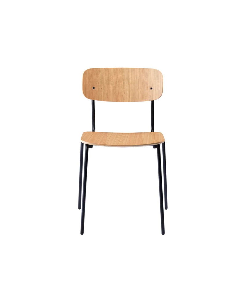 FDB Møbler J182 - Holmen - Stackable chair Steel Black Powder coated Oak veneer Nature by Jakob Thau