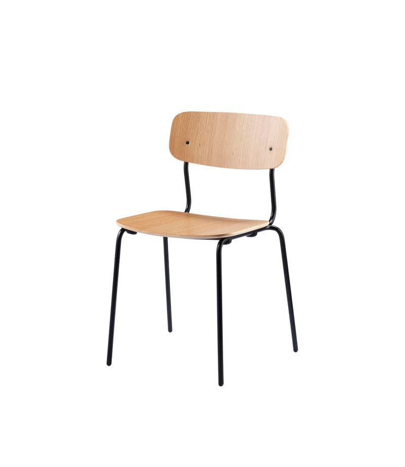 FDB Møbler J182 - Holmen - Stackable chair - 4 pcs. Steel Black Powder coated Oak veneer Nature by Jakob Thau