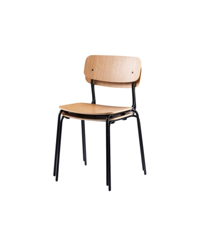 FDB Møbler J182 - Holmen - Stackable chair Steel Black Powder coated Oak veneer Nature by Jakob Thau