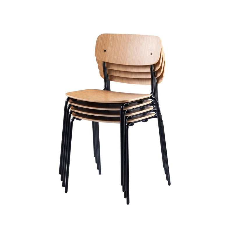 FDB Møbler J182 - Holmen - Stackable chair - 4 pcs. Steel Black Powder coated Oak veneer Nature by Jakob Thau