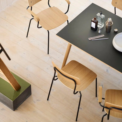 FDB Møbler J182 - Holmen - Stackable chair Steel Black Powder coated Oak veneer Nature by Jakob Thau