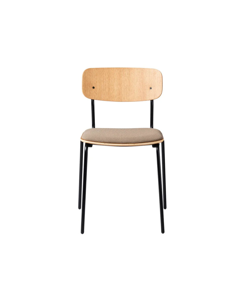 FDB Møbler J182 - Holmen - Stackable chair Steel Black Powder coated Grain Taupe (61230) by Jakob Thau