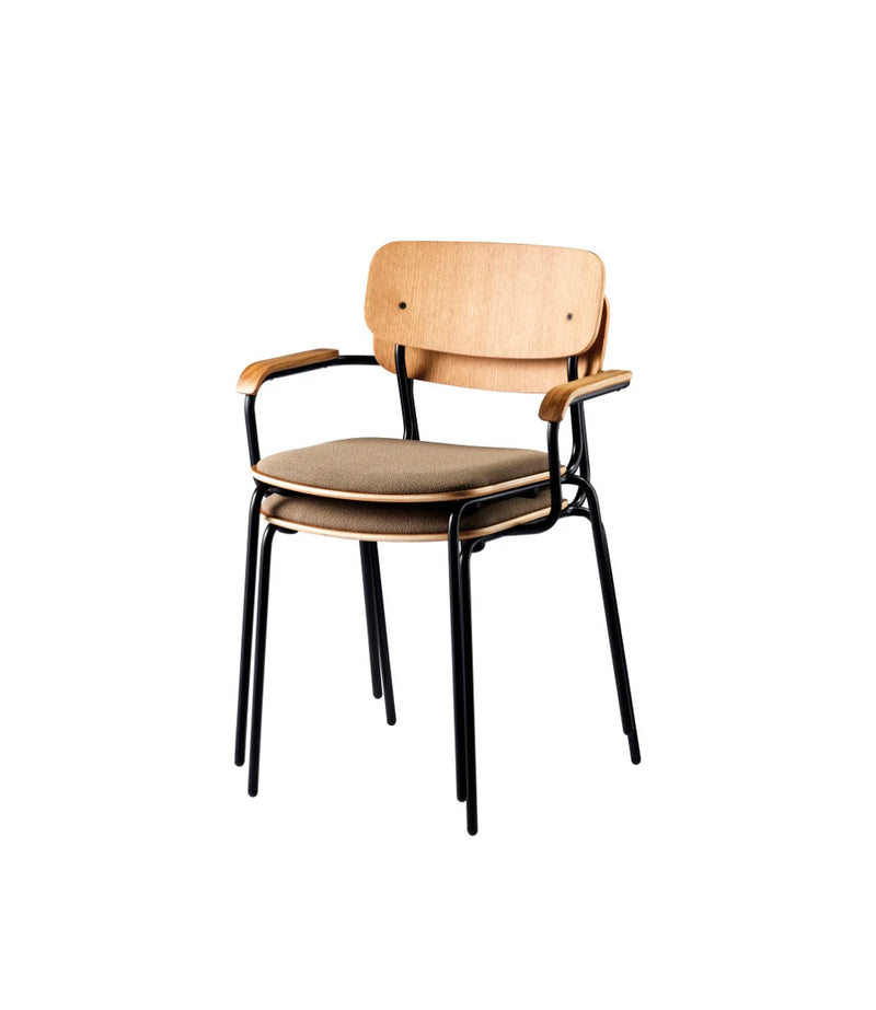 FDB Møbler J182 - Holmen - Stackable chair Steel Black Powder coated Grain Taupe (61230) by Jakob Thau