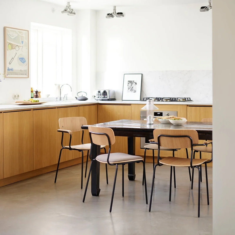 FDB Møbler J182 - Holmen - Stackable chair Steel Black Powder coated Grain Taupe (61230) by Jakob Thau