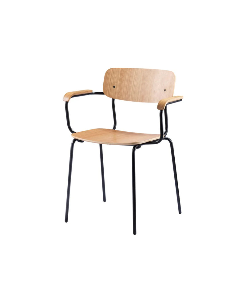 FDB Møbler J183 - Holmen - Stackable chair w/armrests - 4 pcs Steel Black Powder coated Oak veneer Nature by Jakob Thau