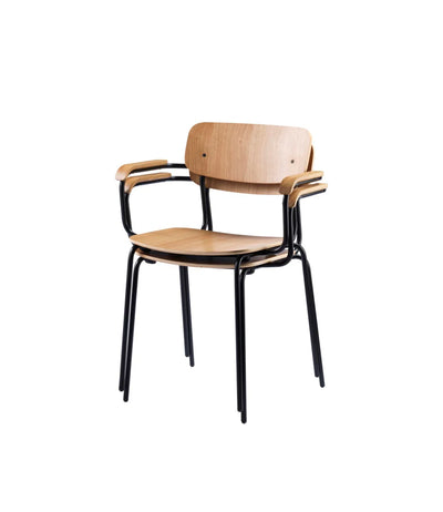 FDB Møbler J183 - Holmen - Stackable chair w/armrests Steel Black Powder coated Oak veneer Nature by Jakob Thau