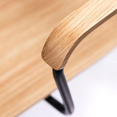 FDB Møbler J183 - Holmen - Stackable chair w/armrests Steel Black Powder coated Oak veneer Nature by Jakob Thau