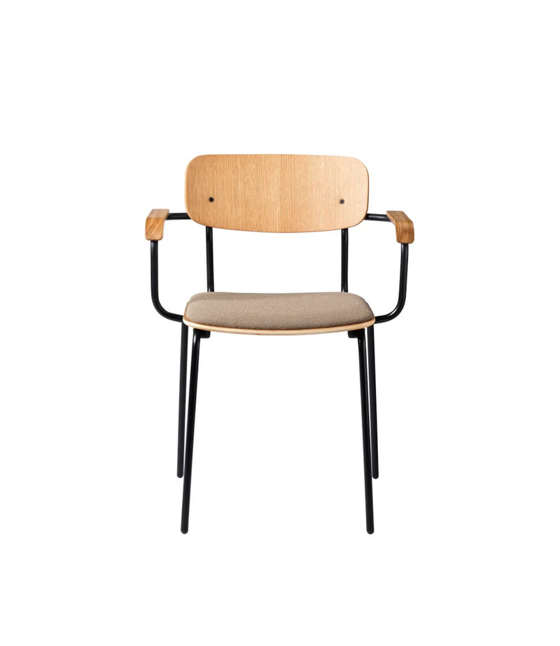 FDB Møbler J183 - Holmen - Stackable chair w/armrests Steel Black Powder coated Grain Taupe (61230) by Jakob Thau