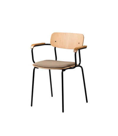 FDB Møbler J183 - Holmen - Stackable chair w/armrests Steel Black Powder coated Grain Taupe (61230) by Jakob Thau