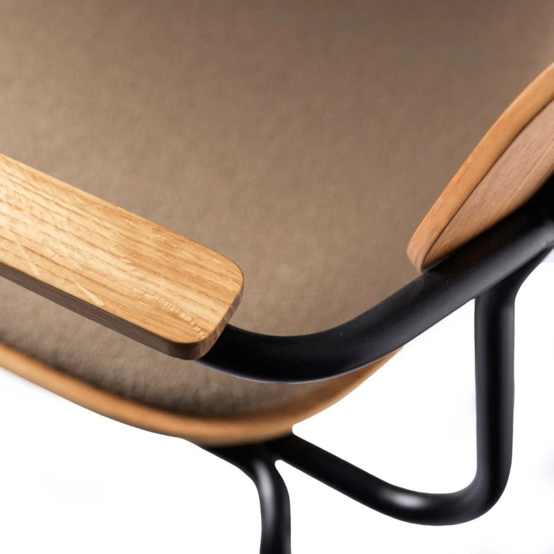 FDB Møbler J183 - Holmen - Stackable chair w/armrests Steel Black Powder coated Grain Taupe (61230) by Jakob Thau