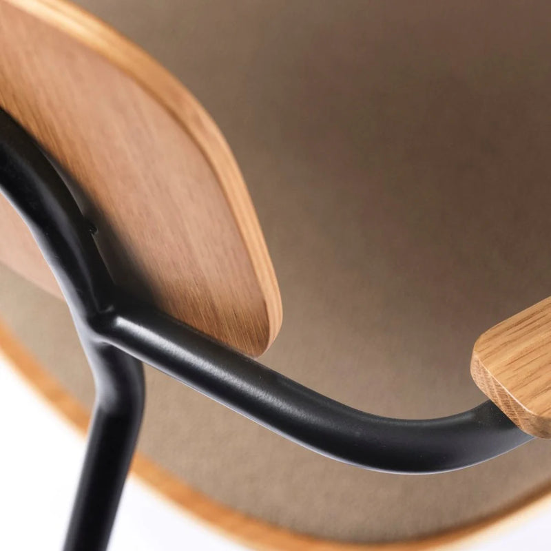 FDB Møbler J183 - Holmen - Stackable chair w/armrests Steel Black Powder coated Grain Taupe (61230) by Jakob Thau