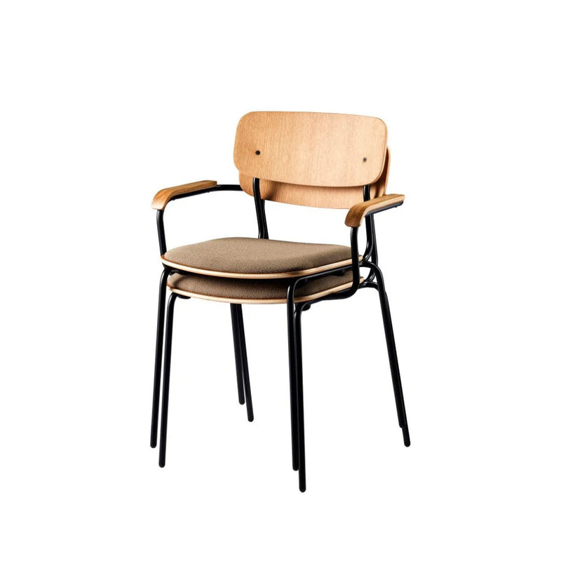 FDB Møbler J183 - Holmen - Stackable chair w/armrests Steel Black Powder coated Grain Taupe (61230) by Jakob Thau