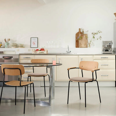 FDB Møbler J183 - Holmen - Stackable chair w/armrests Steel Black Powder coated Grain Taupe (61230) by Jakob Thau
