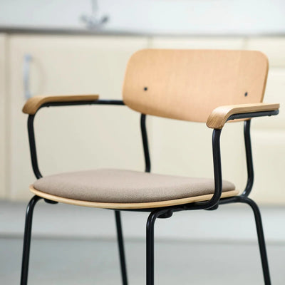 FDB Møbler J183 - Holmen - Stackable chair w/armrests Steel Black Powder coated Grain Taupe (61230) by Jakob Thau