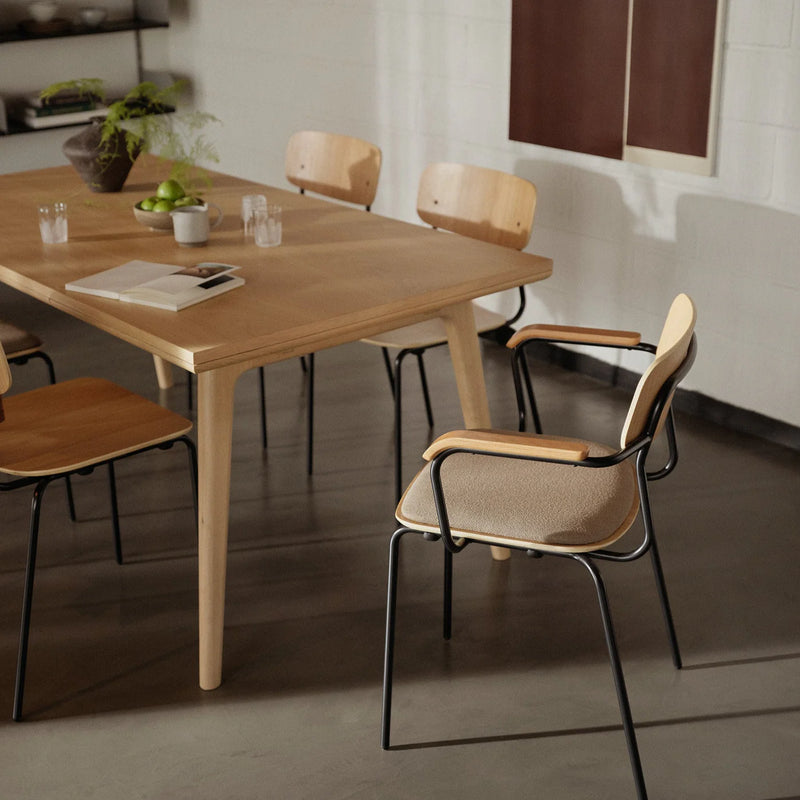 FDB Møbler J183 - Holmen - Stackable chair w/armrests Steel Black Powder coated Grain Taupe (61230) by Jakob Thau