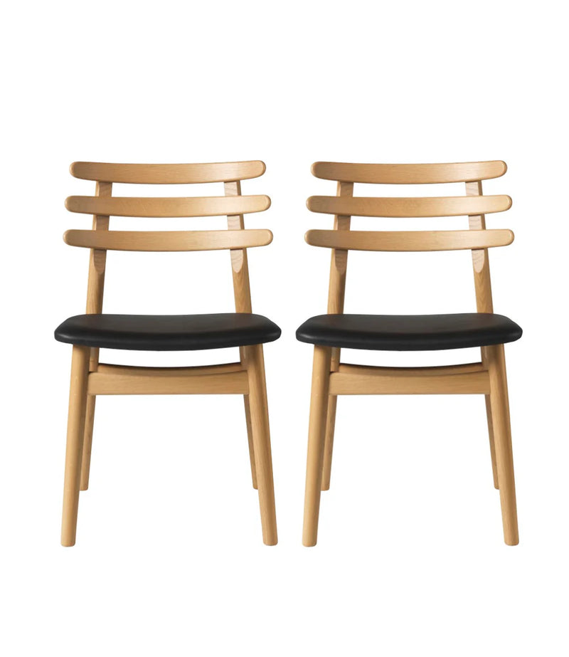 FDB Møbler J48 - Chair - 2 pcs. Oak Nature Oiled Leather Black (Anica Fiesta 0314) by Poul M. Volther