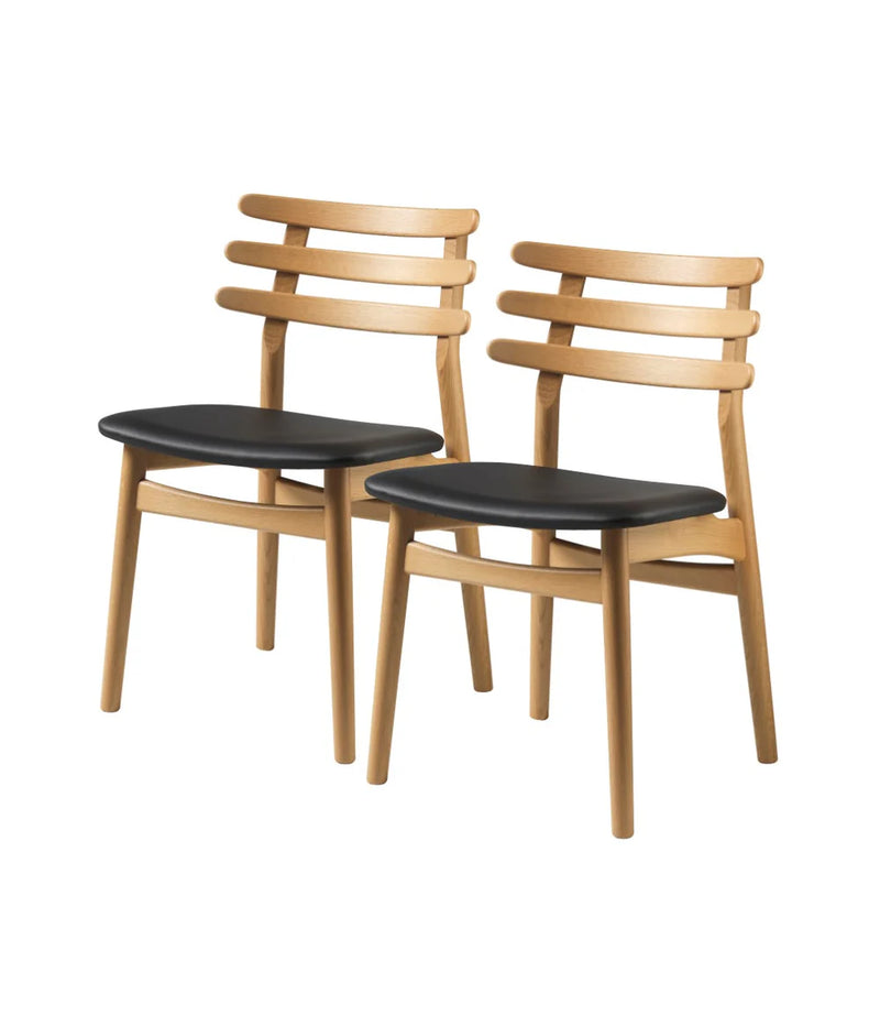 FDB Møbler J48 - Chair - 2 pcs. Oak Nature Oiled Leather Black (Anica Fiesta 0314) by Poul M. Volther