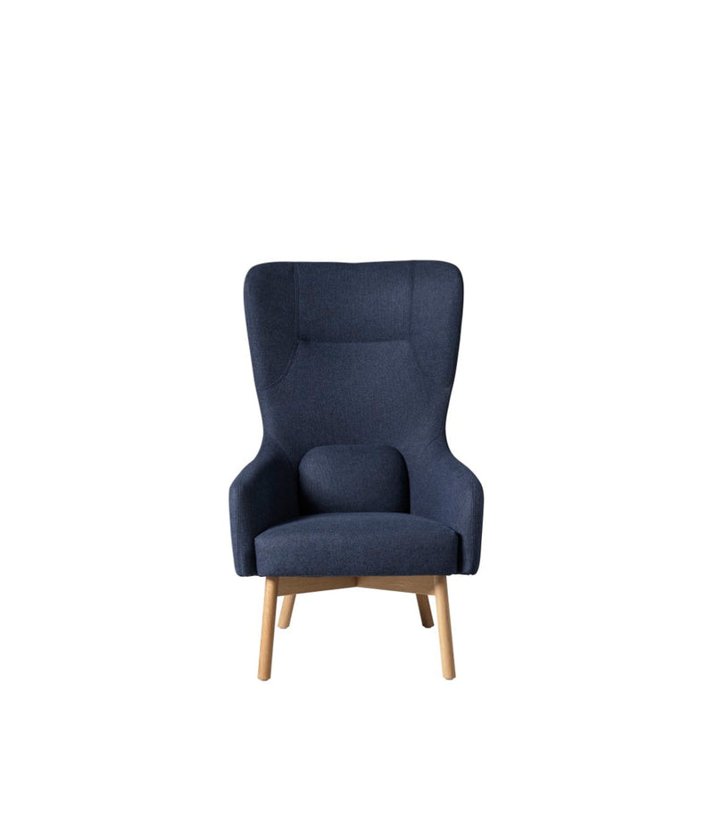 FDB Møbler L35 - Gesja - Wing Chair Oak Solid Nature Lacquered MLF Dark Blue (36) by Foersom & Hiort-Lorenzen