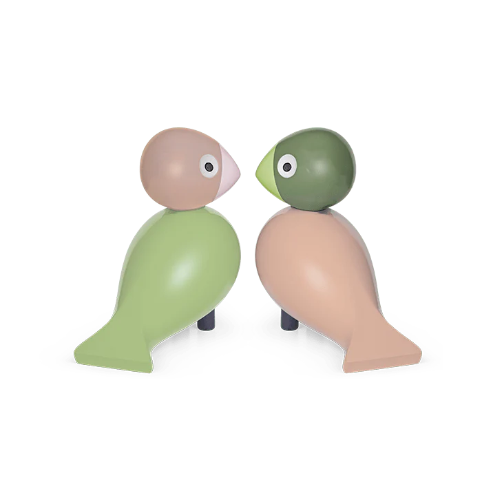 Kay Bojesen Lovebirds - H3.5" light green/rose, 1 set