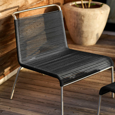 FDB Møbler M20L - Teglgaard - Lounge Cord Chair Stainless Steel Metal Colored Brushed Black RT-020 by Salto & Sigsgaard