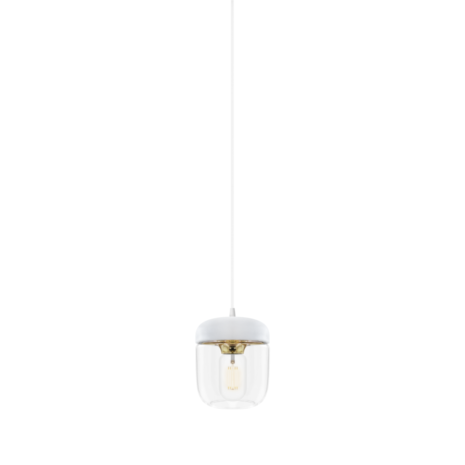 UMAGE Acorn Plug-In Pendant with LED Bulb - White Brass with White Cord
