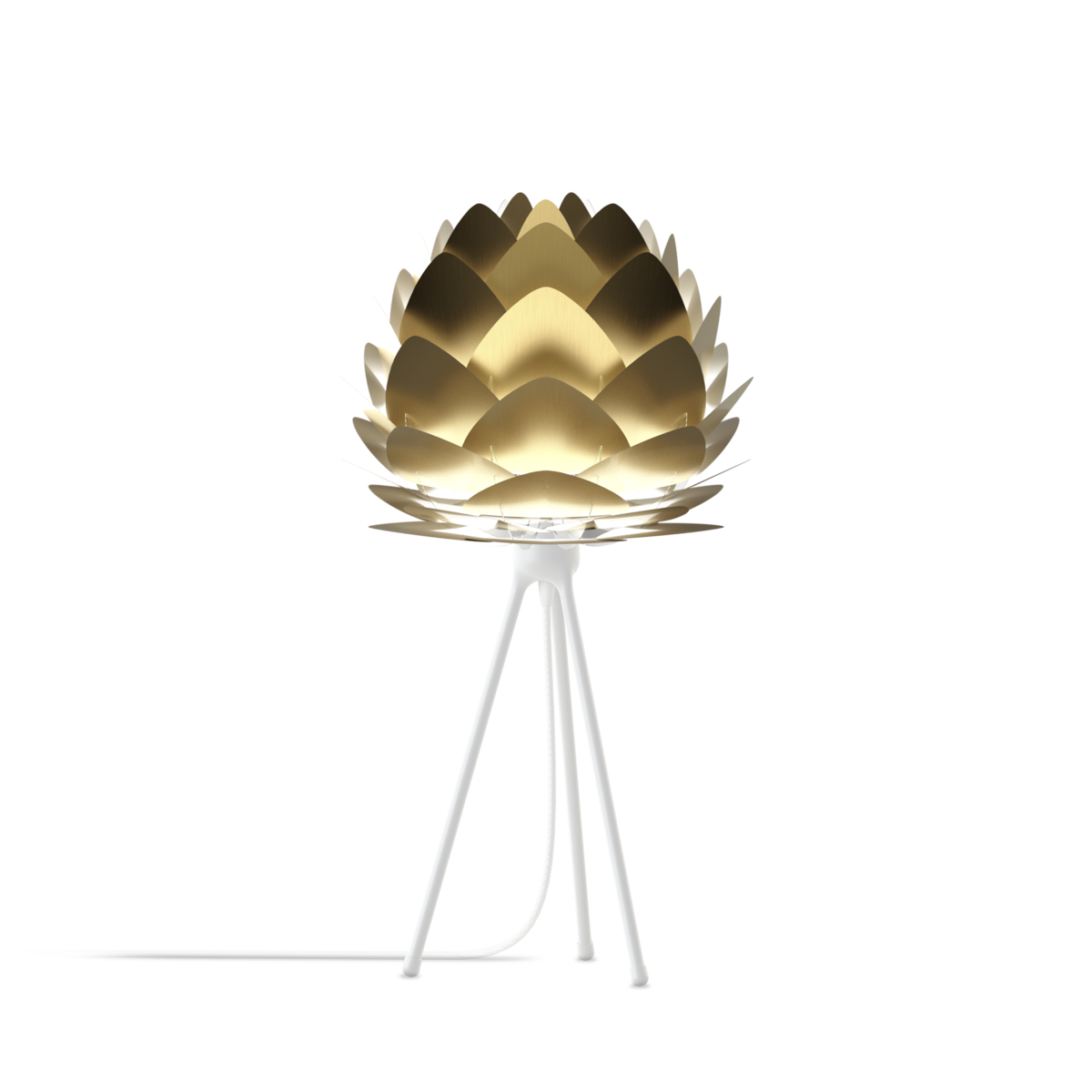 UMAGE Aluvia Tripod Table Lamp, Mini Lampshade - Pearl White with White Base