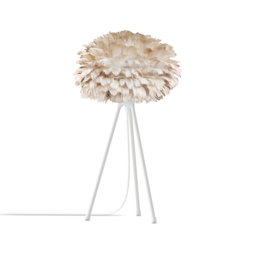 UMAGE Eos Tripod Table Lamp, Light Brown Lampshade - Mini with White Base